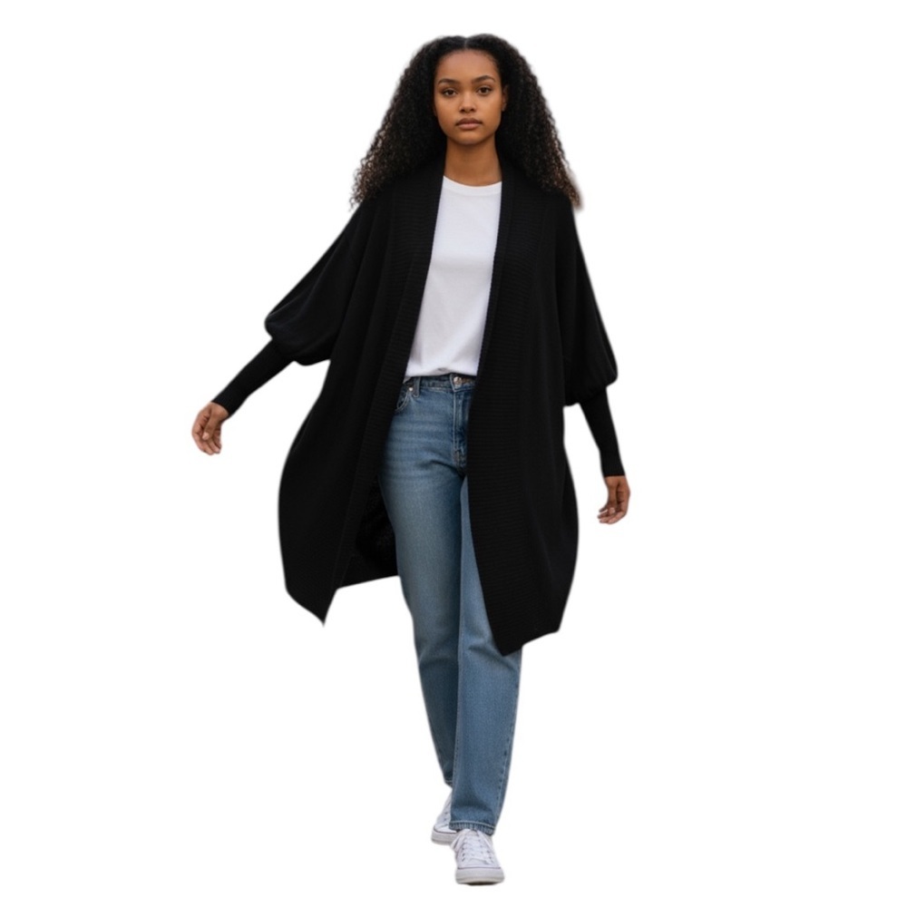 TWIN SET Balloon Slim Sleeve Open Cardigan Sweater Lightweight Knit Long Duster